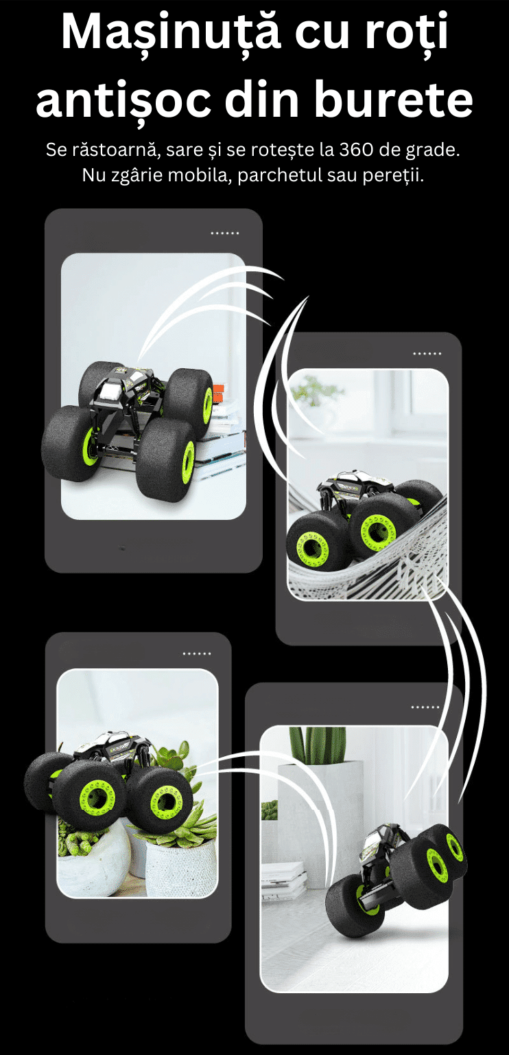 Masinuta Off Road cu Telecomanda, Roti Antisoc din Burete Dens, Scara 1:16, RC 2.4 GHZ, Acumulator cu Incarcator USB, 23x22x18 cm, Negru Verde, + 6 Ani