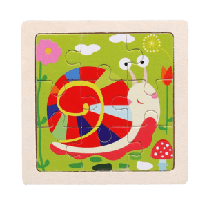 Puzzle Educativ din Lemn pentru Copii, Melc, 9 Piese, 11x11x0.5 Cm, + 3 Ani