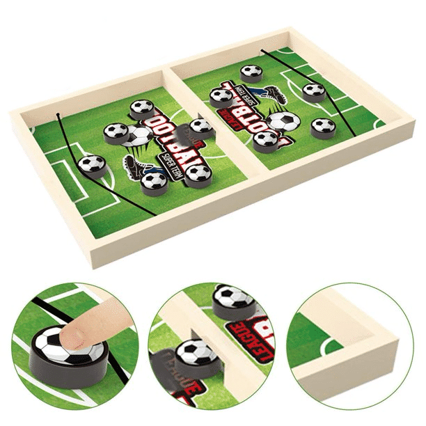 Set Tabla Joc de Fotbal de Lemn cu Elastic, 10 Piese, 2 Jucatori, Joc de Dexteritate, 36x23x3 Cm, + 3 Ani
