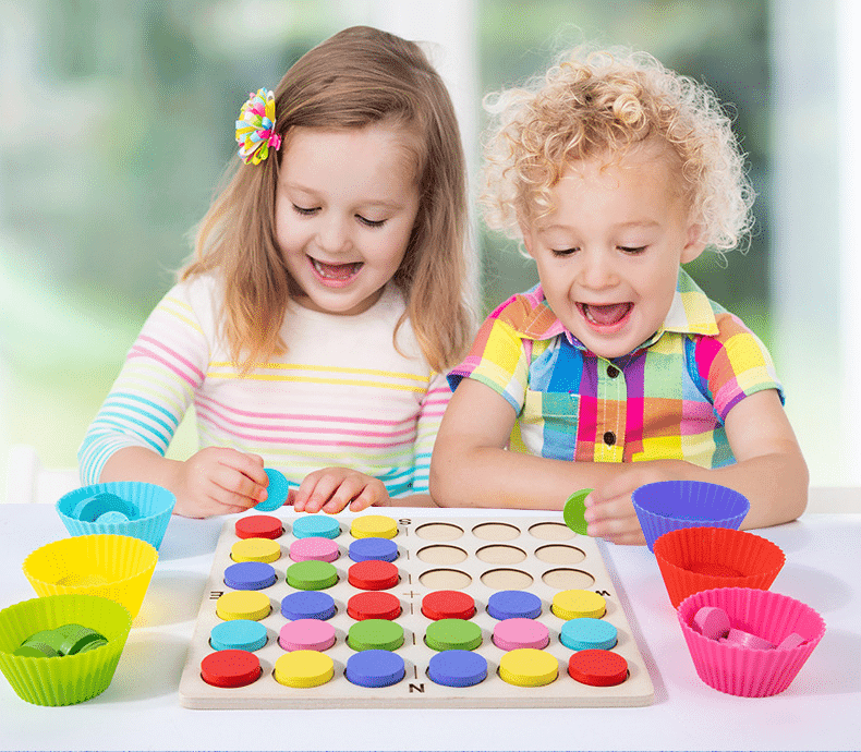 Joc Educativ din Lemn Montessori, Pentru Memorie, Sortare si Potrivire a Culorilor, 48 Piese, 23x5x24 cm, + 3 Ani