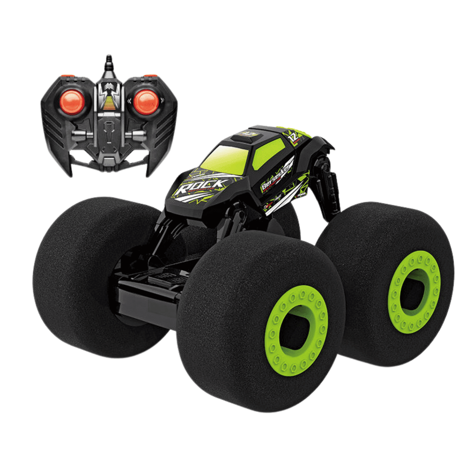 Masinuta Off Road cu Telecomanda, Roti Antisoc din Burete Dens, Scara 1:16, RC 2.4 GHZ, Acumulator cu Incarcator USB, 23x22x18 cm, Negru Verde, + 6 Ani