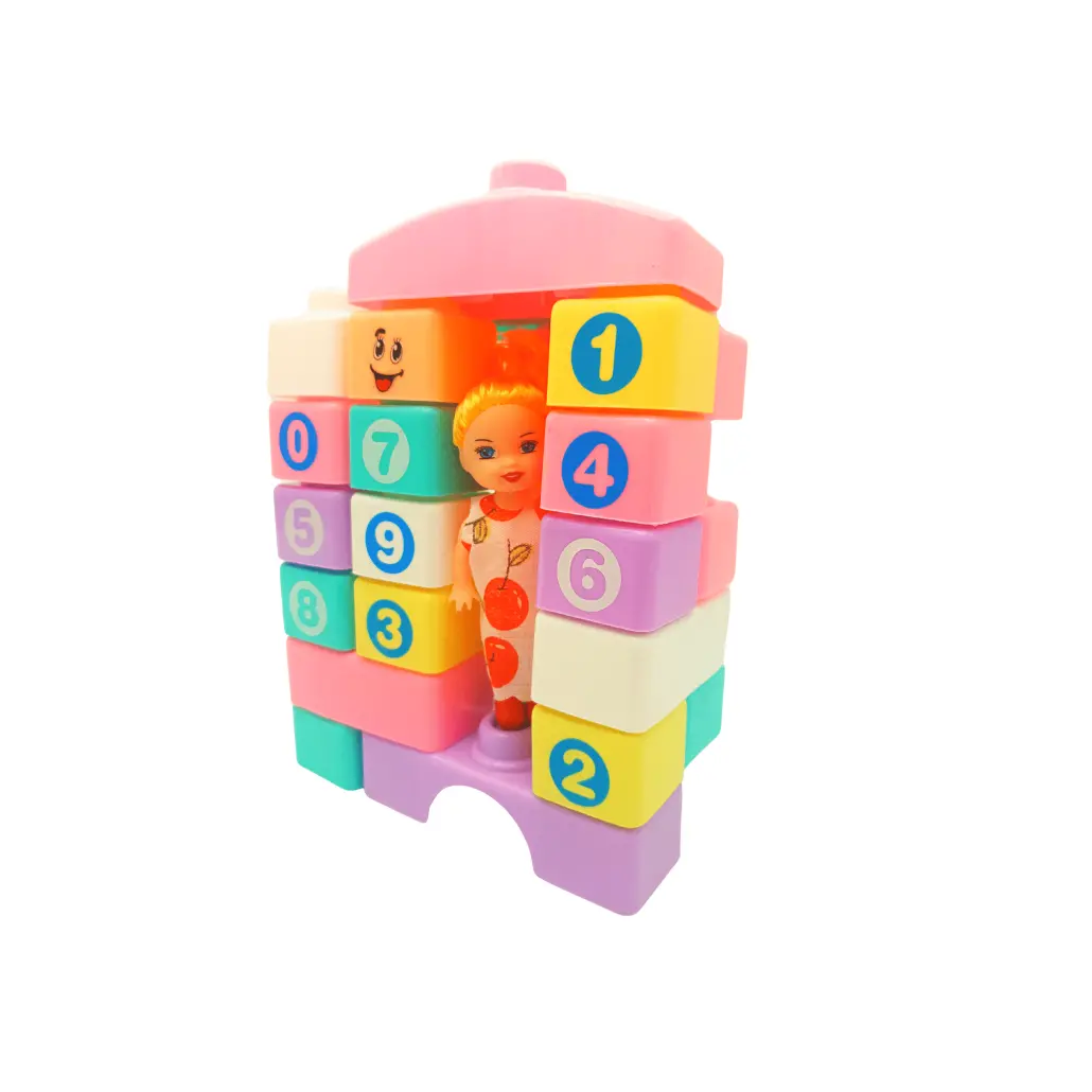 Set de Constructie Cuburi cu Cifre si Figurina Fetita, Multicolor, 23 de Piese, +3 ani