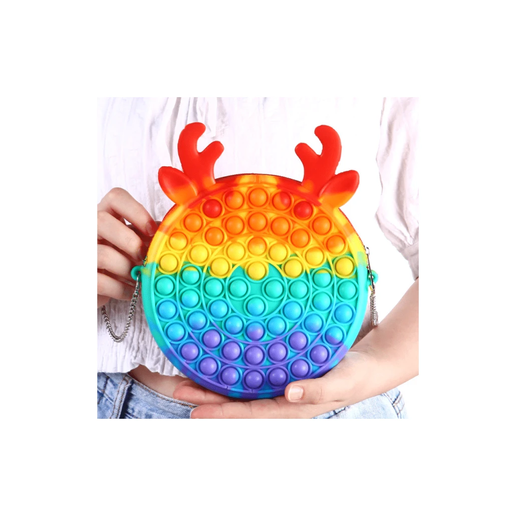 Jucarie Geanta Pop It - Ren, Diametru 19 cm, Multicolora