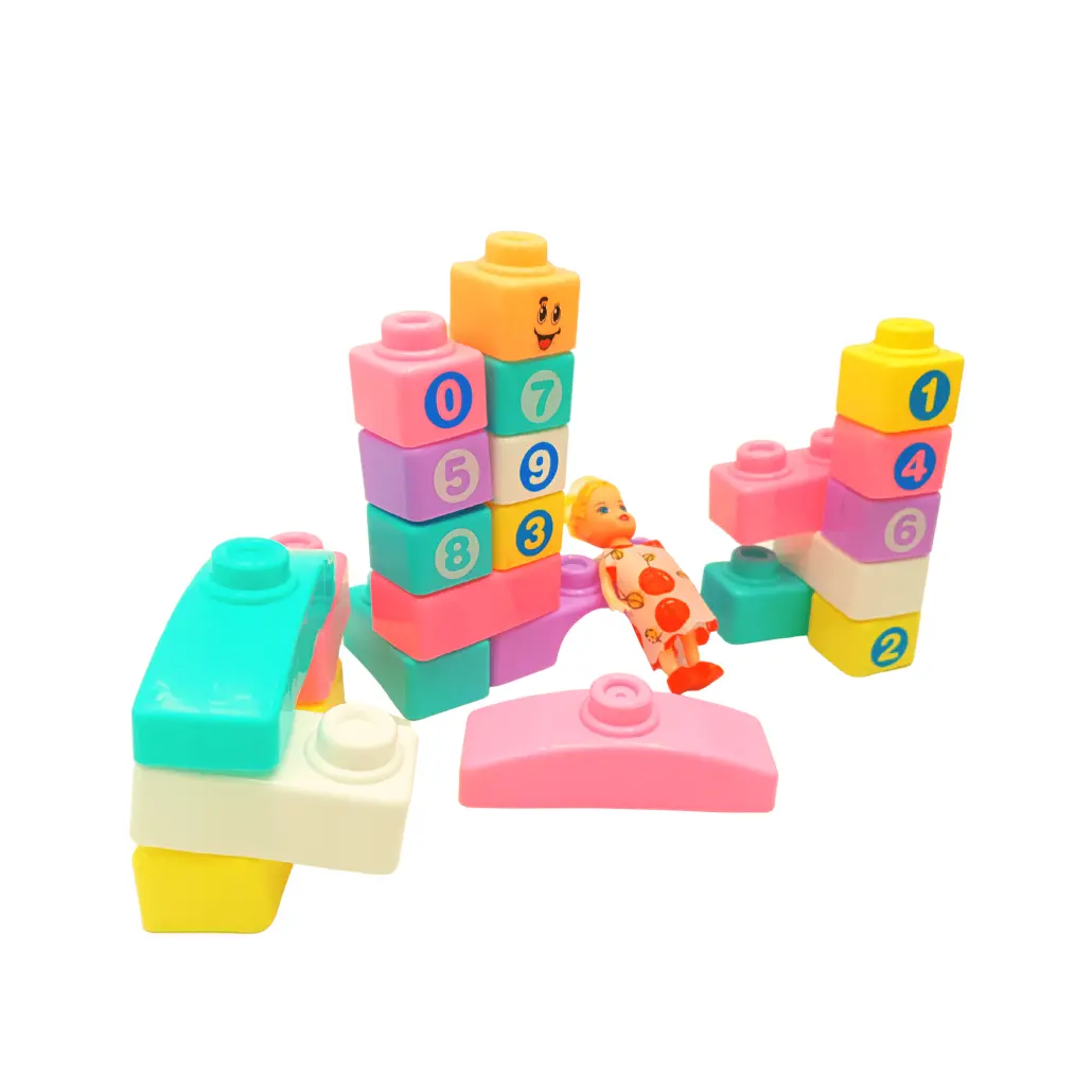 Set de Constructie Cuburi cu Cifre si Figurina Fetita, Multicolor, 23 de Piese, +3 ani