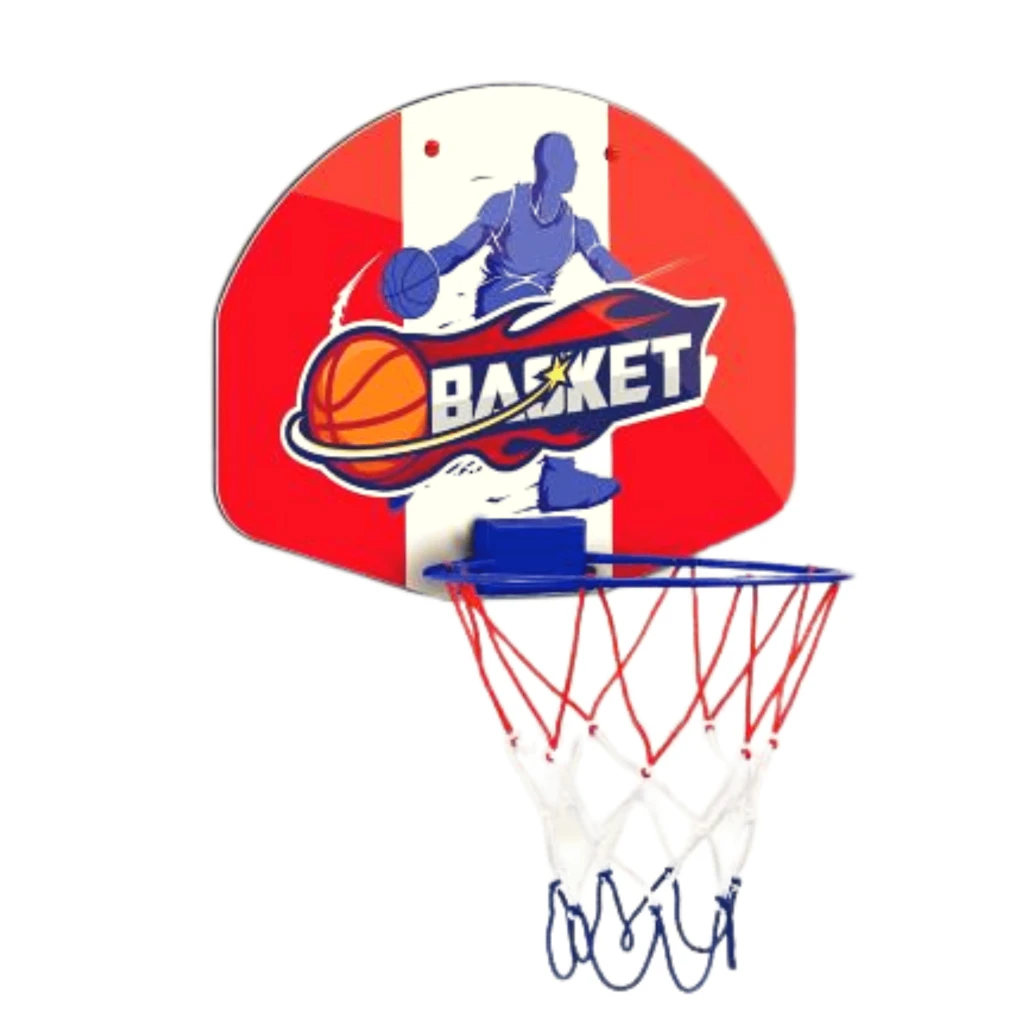 Set Cos de Baschet pentru Copii, Minge de 12 Cm Diametru Inclusa, Pompa de Umflat, Plasa, Sistem de Prindere, Adaptabil Interior si Exterior, + 3 Ani