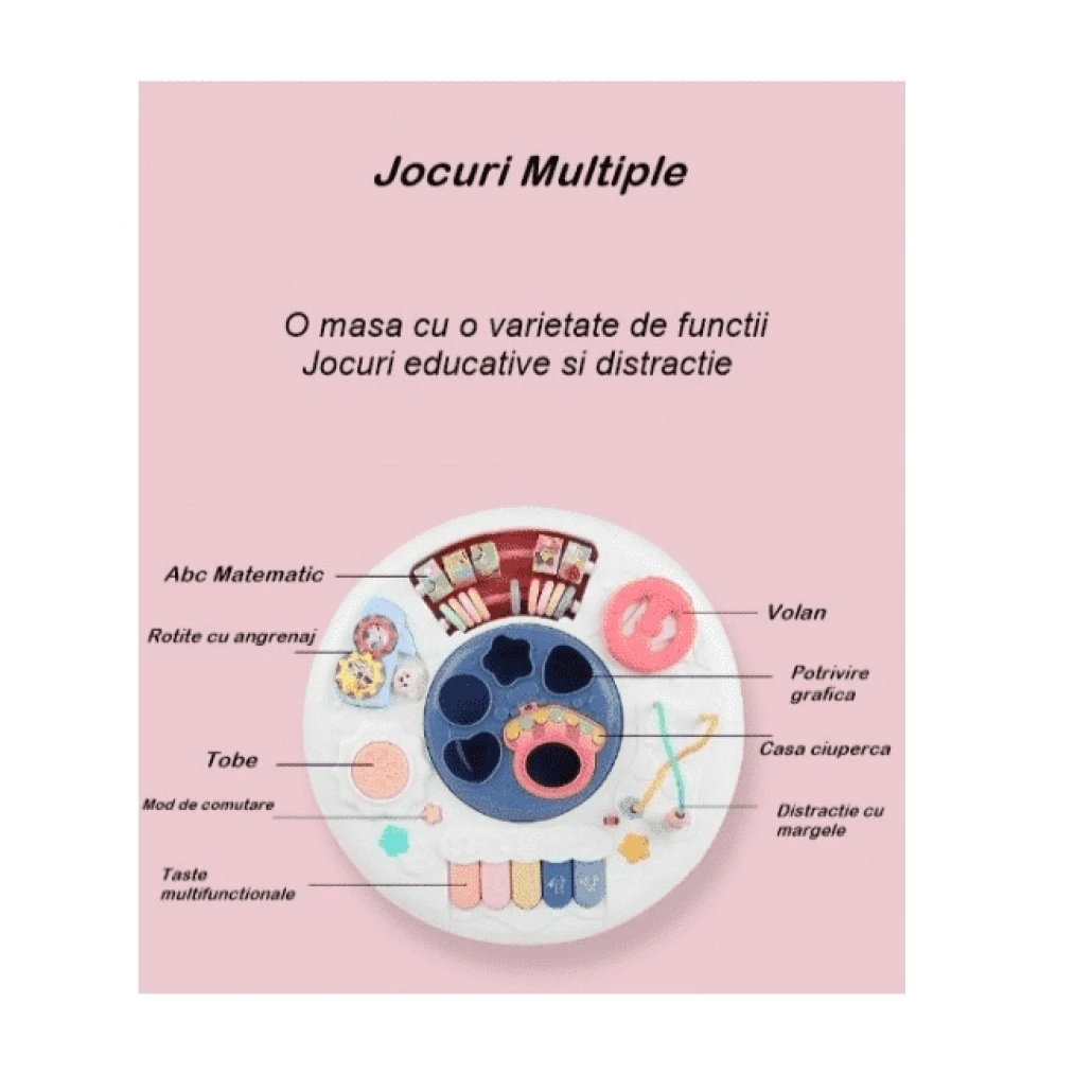 Jucarie Interactiva, Masuta cu Activitati, 5 Functii, Invata si Descopera Inteligent, 43x32 cm, + 6 Luni
