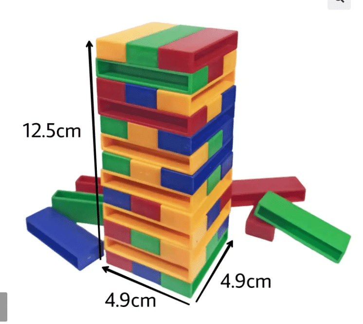 Joc Jenga Multicolor cu 45 Piese – Joc de Îndemânare, Răbdare și Coordonare pentru Copii 2+ Ani – Dimensiuni 4.9x4.9x12.5 cm