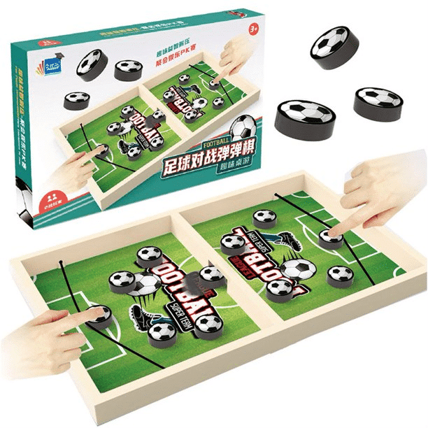 Set Tabla Joc de Fotbal de Lemn cu Elastic, 10 Piese, 2 Jucatori, Joc de Dexteritate, 36x23x3 Cm, + 3 Ani