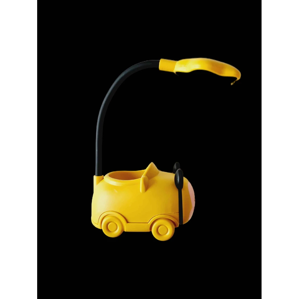 Lampa de Birou LED cu Suport Pixuri, Reglabila, Portabila, Pliabila, Reincarcare USB, Ursulet, Galben