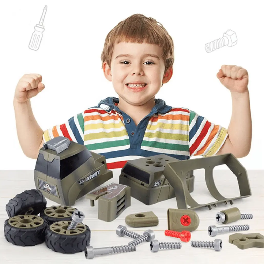 Set de Construcție Vehicul Militar 5 în 1, 62 piese cu Șurubelniță Inclusă