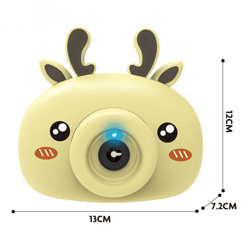Jucarie Interactiva de Facut Baloane de Sapun, Aparat Foto cu Lumini si Sunete, Ren, Crem, 13x12x7.2 cm, + 3 Ani