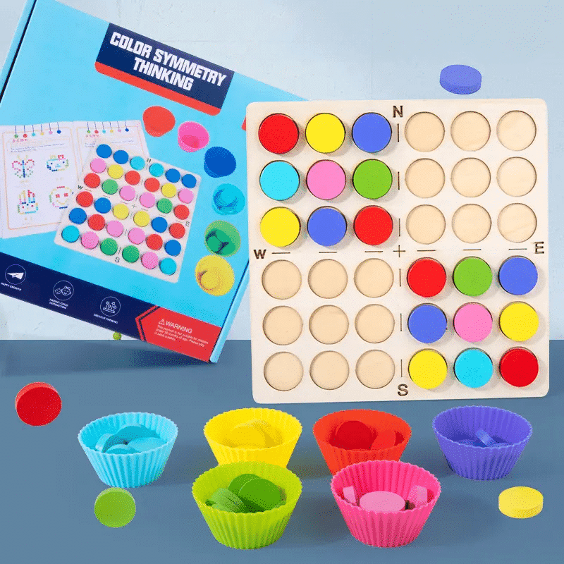 Joc Educativ din Lemn Montessori, Pentru Memorie, Sortare si Potrivire a Culorilor, 48 Piese, 23x5x24 cm, + 3 Ani