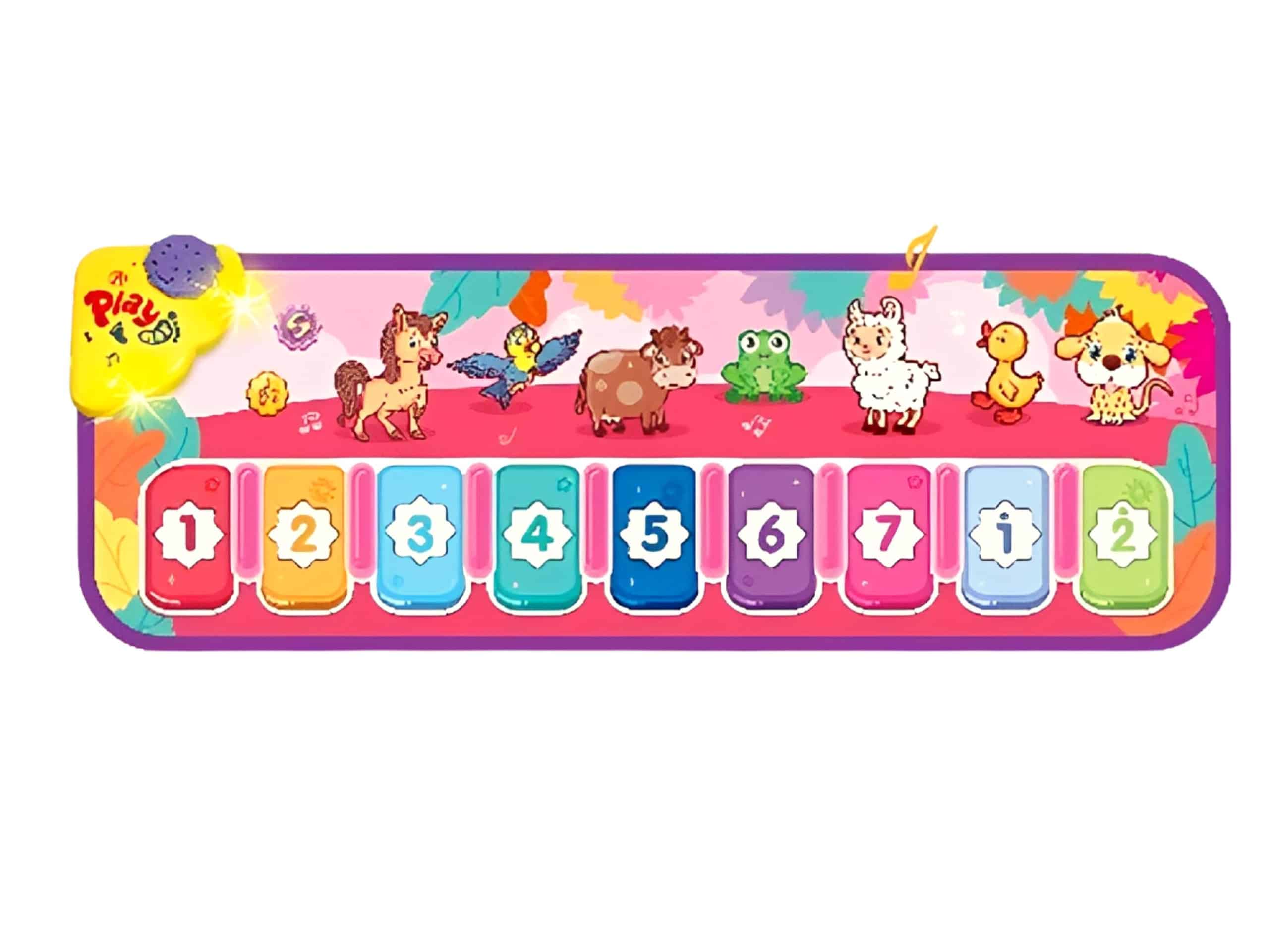 Covor Muzical 7 Taste cu Animale, Volum Reglabil, Lumini Interactive, 100x32x3 cm, + 3 Ani