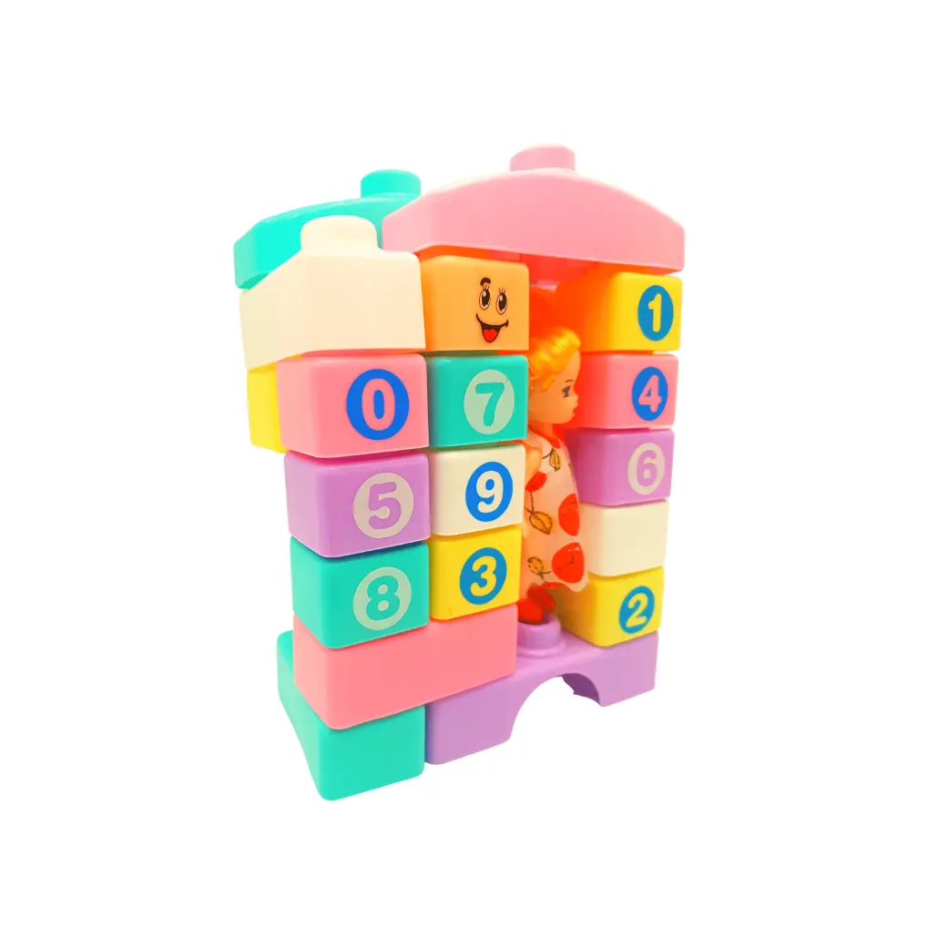 Set de Constructie Cuburi cu Cifre si Figurina Fetita, Multicolor, 23 de Piese, +3 ani