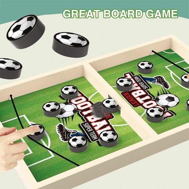 Set Tabla Joc de Fotbal de Lemn cu Elastic, 10 Piese, 2 Jucatori, Joc de Dexteritate, 36x23x3 Cm, + 3 Ani