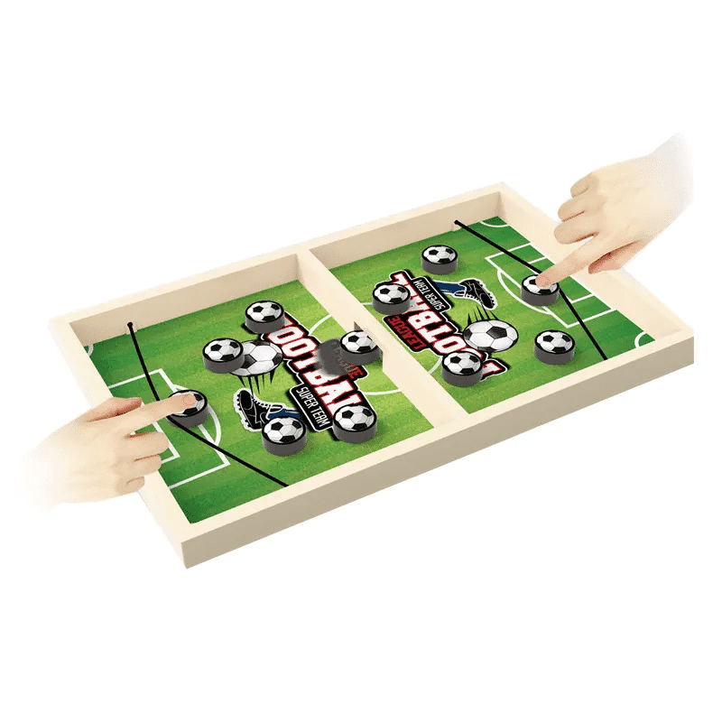 Set Tabla Joc de Fotbal de Lemn cu Elastic, 10 Piese, 2 Jucatori, Joc de Dexteritate, 36x23x3 Cm, + 3 Ani