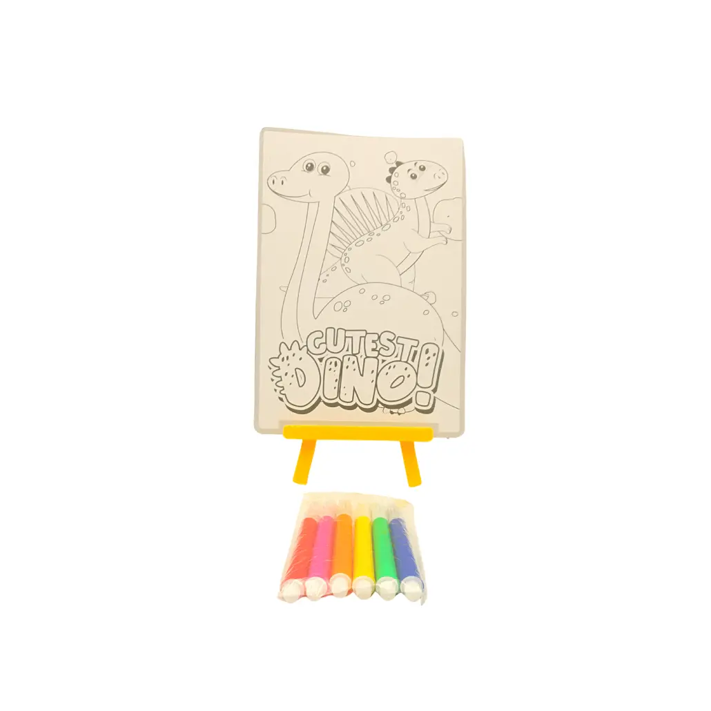 Set Chevalet in Miniatura, Plansa cu Doua Desene cu Dinozauri si 6 Carioci, + 3 Ani