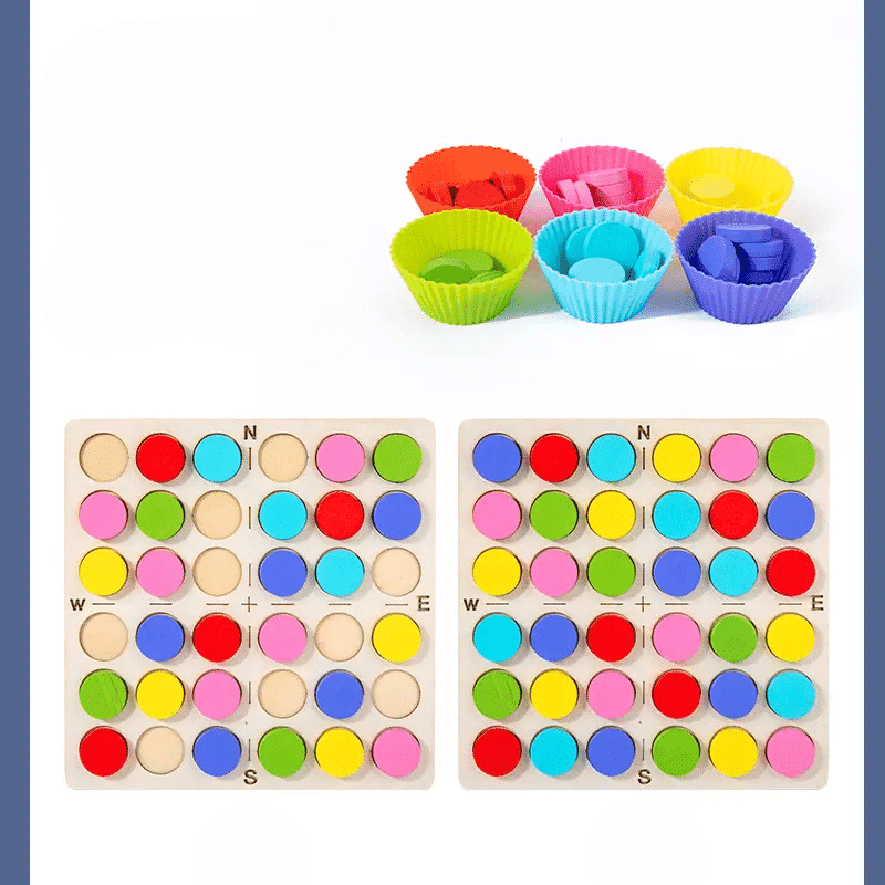 Joc Educativ din Lemn Montessori, Pentru Memorie, Sortare si Potrivire a Culorilor, 48 Piese, 23x5x24 cm, + 3 Ani