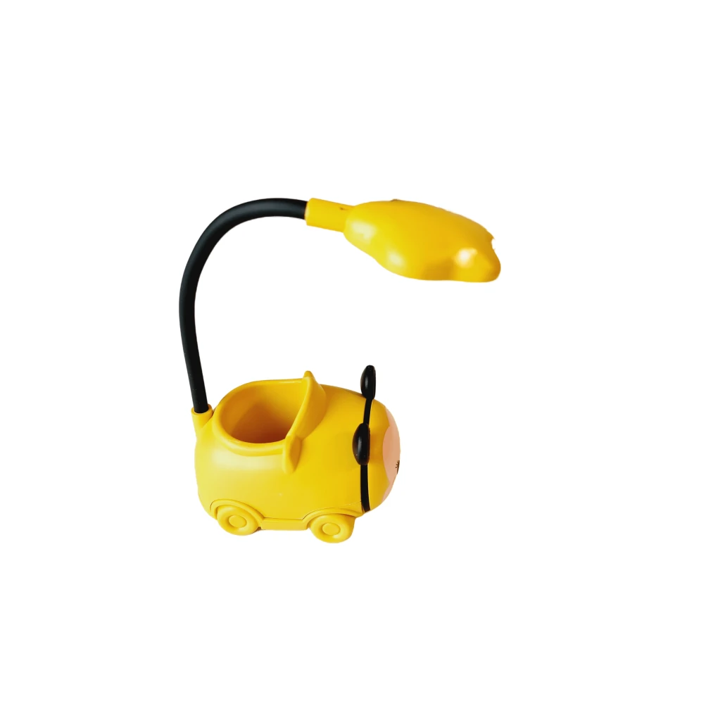 Lampa de Birou LED cu Suport Pixuri, Reglabila, Portabila, Pliabila, Reincarcare USB, Ursulet, Galben