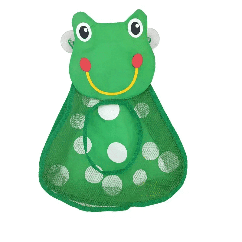 Sac pentru Jucarii de Baie sau Plaja, Broscuta, Sistem Prindere cu Ventuze, Material Textil, 40x32 Cm