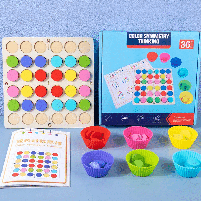 Joc Educativ din Lemn Montessori, Pentru Memorie, Sortare si Potrivire a Culorilor, 48 Piese, 23x5x24 cm, + 3 Ani