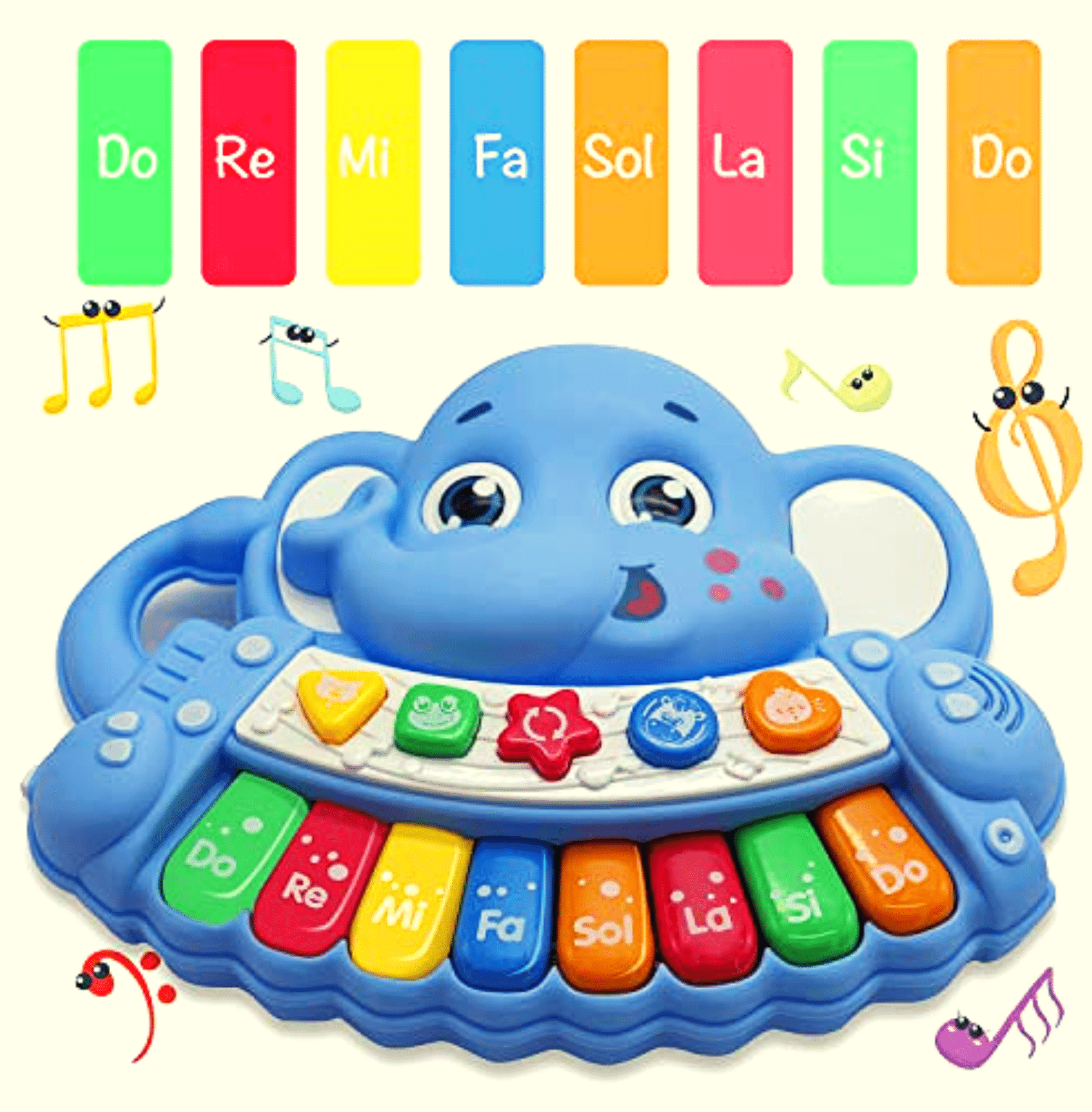 Jucarie Interactiva Bebelusi, Pian Cu Lumini si Sunete, Elefant, Albastru, 20.5x16.5x5 cm