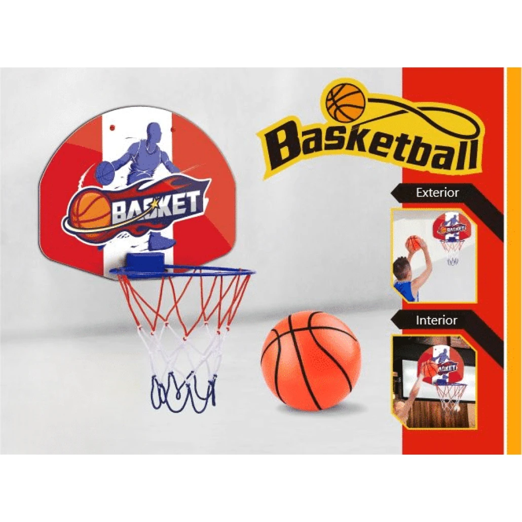 Set Cos de Baschet pentru Copii, Minge de 12 Cm Diametru Inclusa, Pompa de Umflat, Plasa, Sistem de Prindere, Adaptabil Interior si Exterior, + 3 Ani