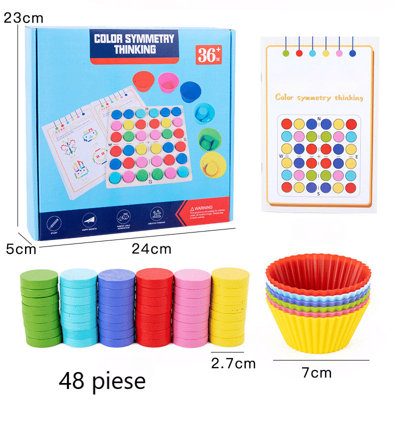 Joc Educativ din Lemn Montessori, Pentru Memorie, Sortare si Potrivire a Culorilor, 48 Piese, 23x5x24 cm, + 3 Ani