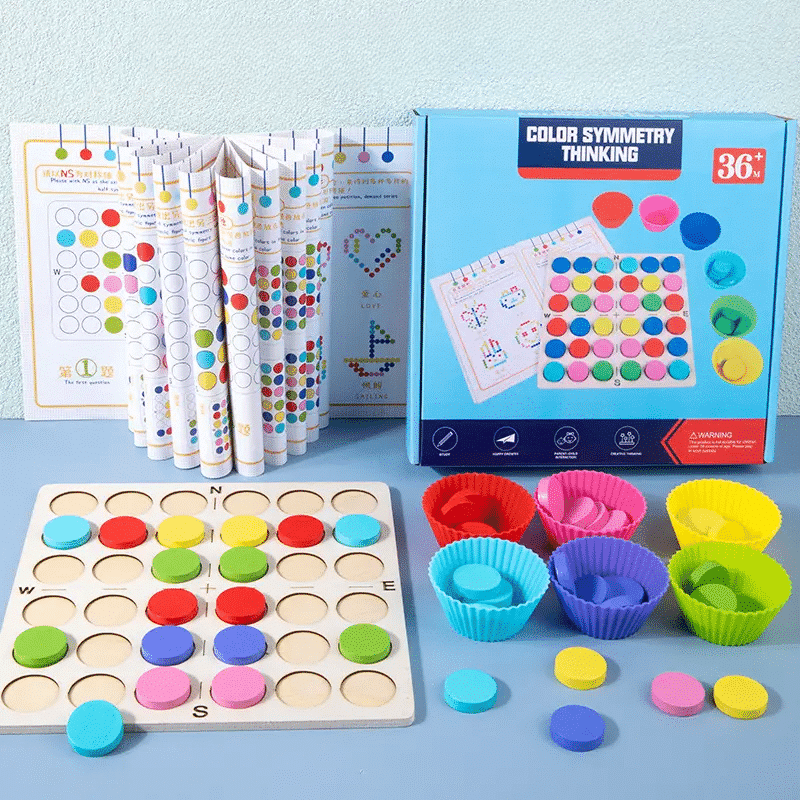 Joc Educativ din Lemn Montessori, Pentru Memorie, Sortare si Potrivire a Culorilor, 48 Piese, 23x5x24 cm, + 3 Ani