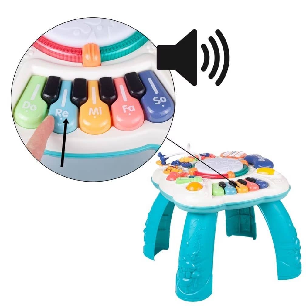 Jucarie Interactiva, Masuta cu Activitati, 8 Functii, Invata si Descopera Inteligent, 33x33x33 Cm, Alb Verde