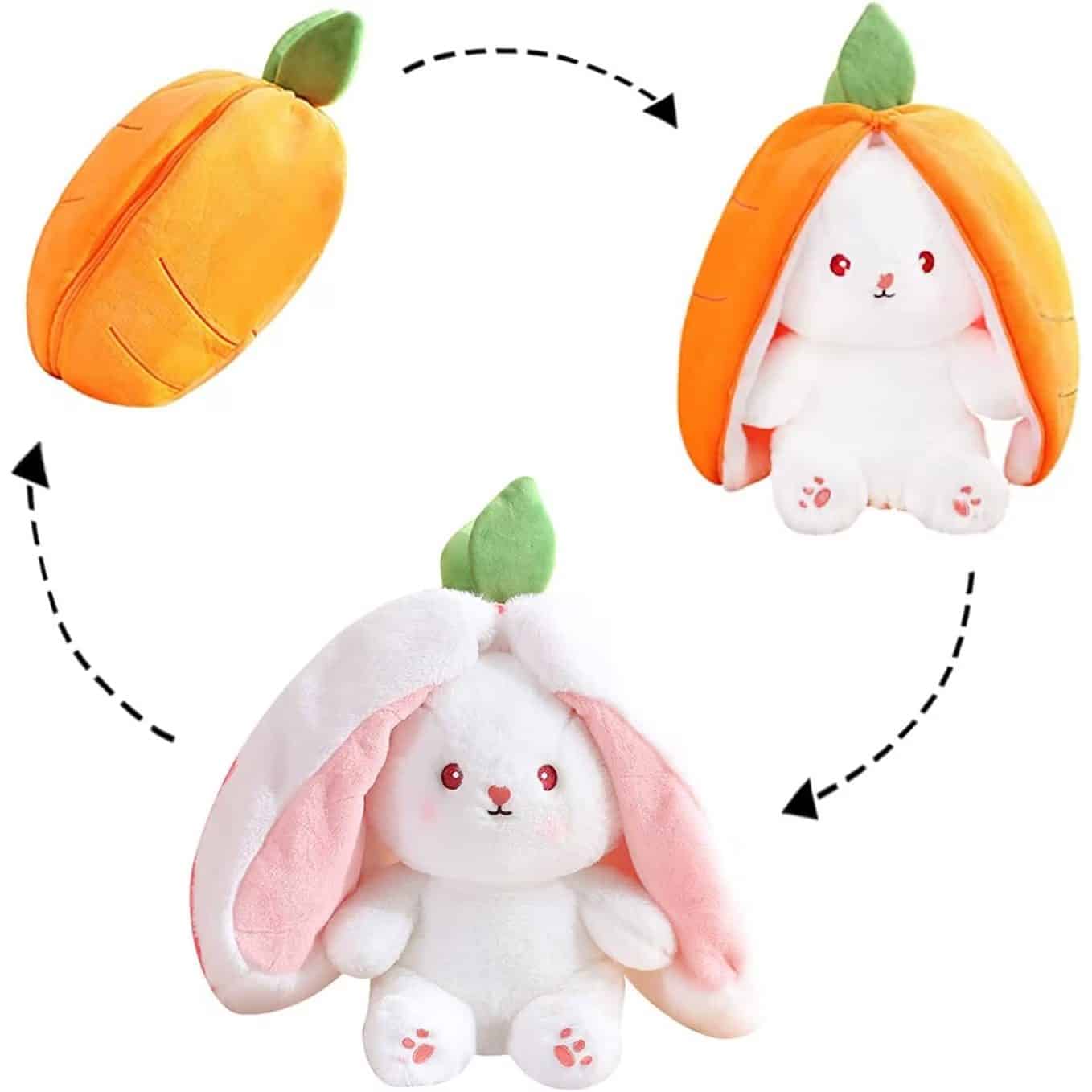 Jucarie de Plus Reversibila, Iepurasul Morcovel, 30 Cm, Moale si Catifelat, 30x30x25 Cm, + 3 Ani