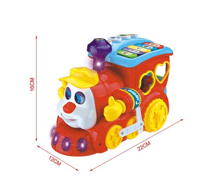Trenulet de Jucarie Educativ cu Sunete si Lumini, Senzor de Impact, Functie Potrivire Forme, Rosu, 22x16x12 Cm, +18 Luni