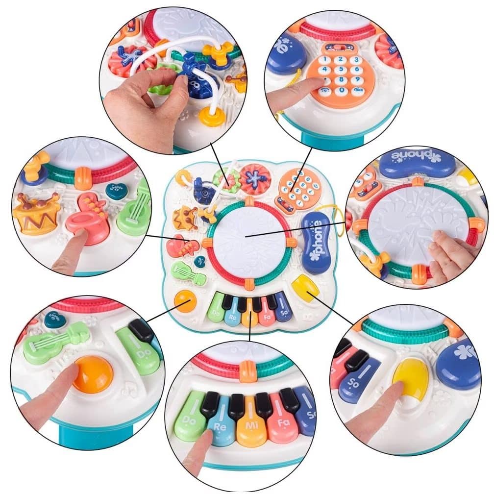 Jucarie Interactiva, Masuta cu Activitati, 8 Functii, Invata si Descopera Inteligent, 33x33x33 Cm, Alb Verde