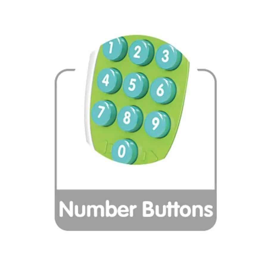 Telecomanda de Jucarie, cu Sunete si Lumini, Volum Ajustabil, Limba Engleza, Ursulet, Dimensiuni 16x6.5x3 Cm, Alb Verde, + 1 An