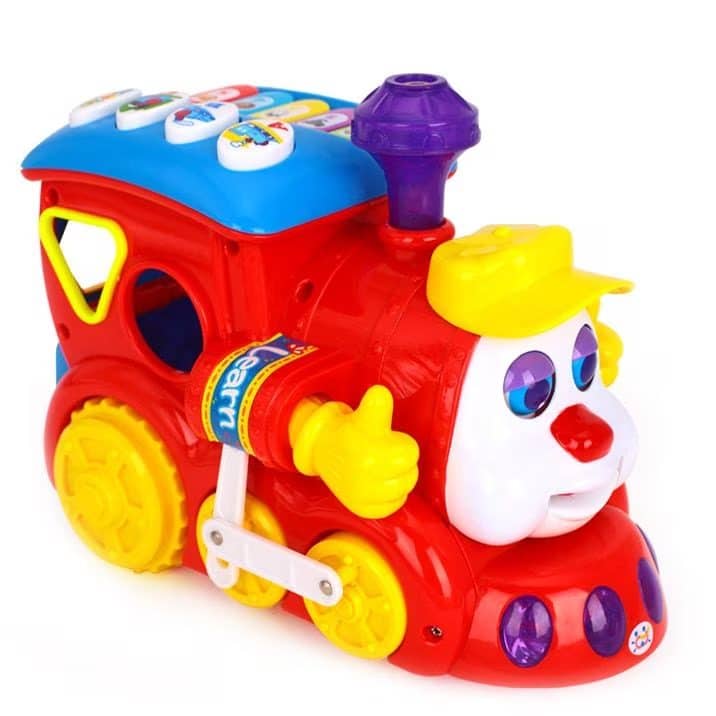 Trenulet de Jucarie Educativ cu Sunete si Lumini, Senzor de Impact, Functie Potrivire Forme, Rosu, 22x16x12 Cm, +18 Luni