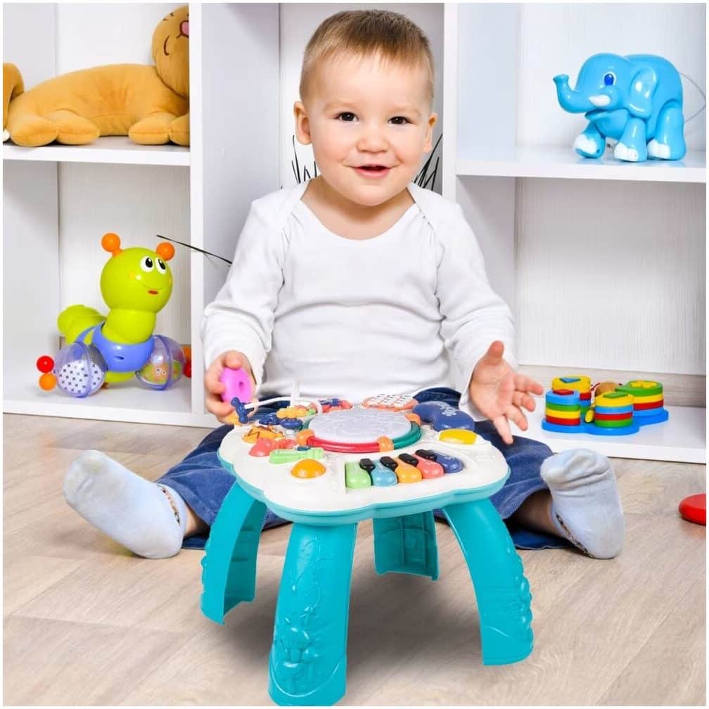 Jucarie Interactiva, Masuta cu Activitati, 8 Functii, Invata si Descopera Inteligent, 33x33x33 Cm, Alb Verde