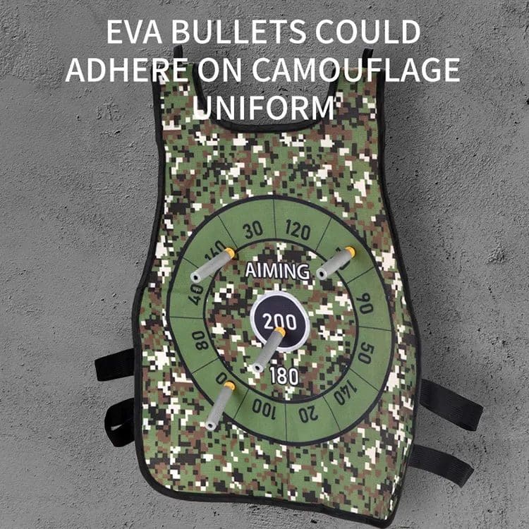 Set Pistol cu 6 Gloante de Spuma, Masca de Protectie, Vesta cu Tinta, Model Camuflaj, + 6 Ani