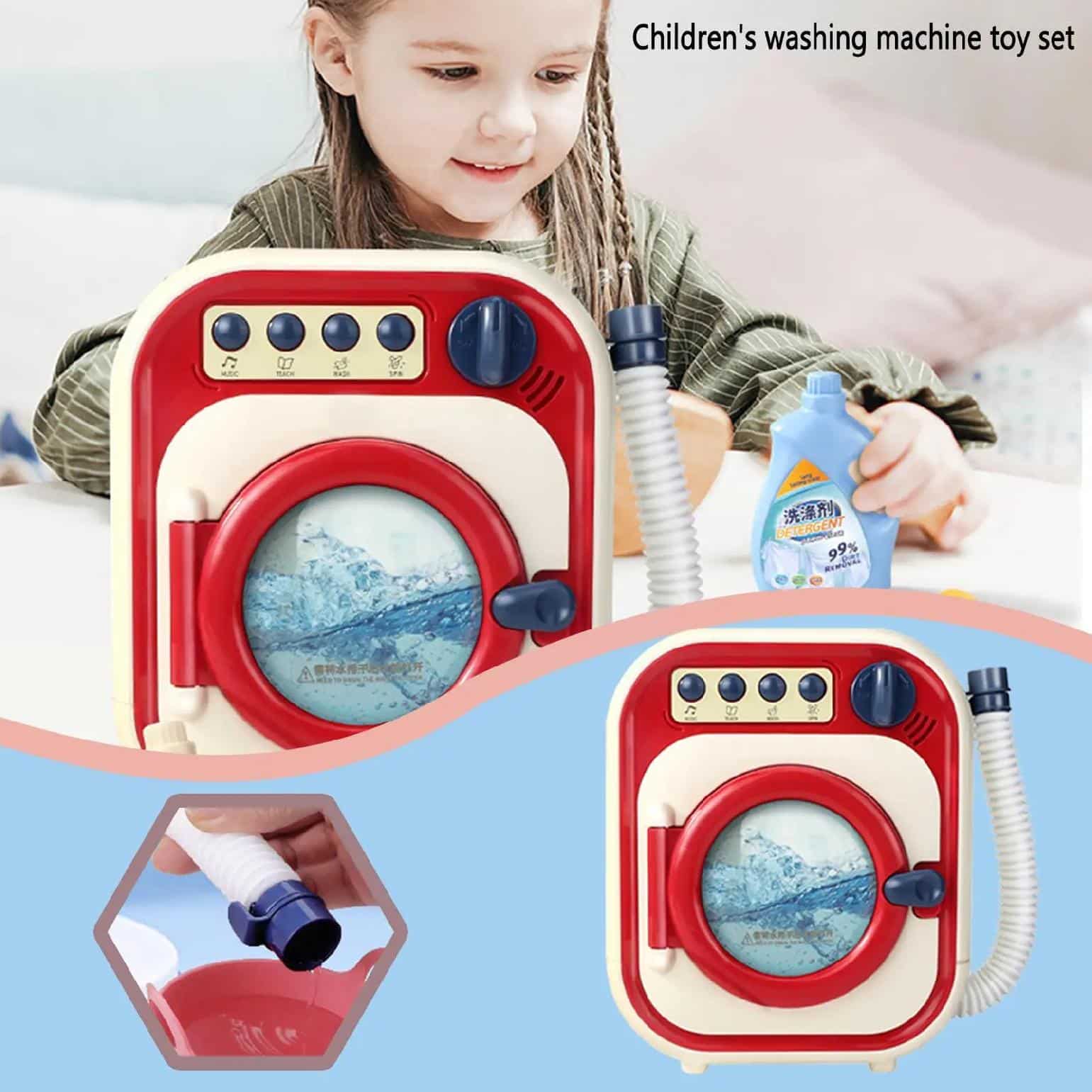 Set de Joaca, Masina de Spalat cu Accesorii, Sistem de Scurgere, Sunete si Lumini Interactive, 21x21x11 Cm, + 3 Ani