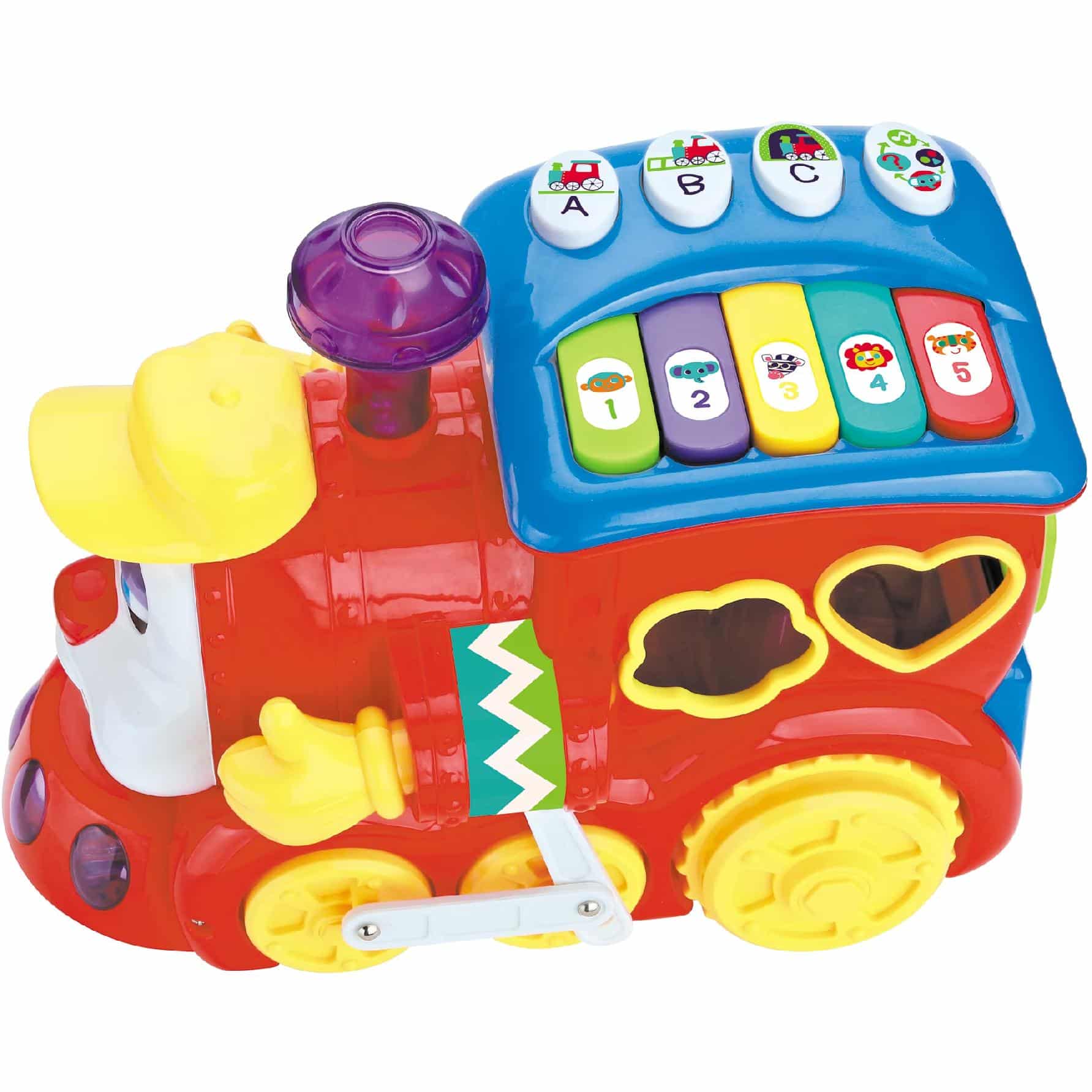 Trenulet de Jucarie Educativ cu Sunete si Lumini, Senzor de Impact, Functie Potrivire Forme, Rosu, 22x16x12 Cm, +18 Luni