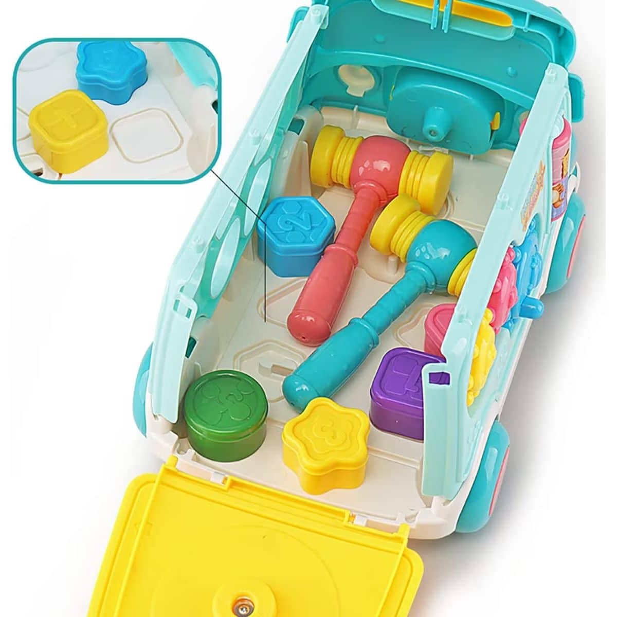 Autobuz Multifunctional cu Activitati, 6 Functii Educative, Sunete si Lumini, 23x15x15 Cm, Albastru Portocaliu, + 3 Ani