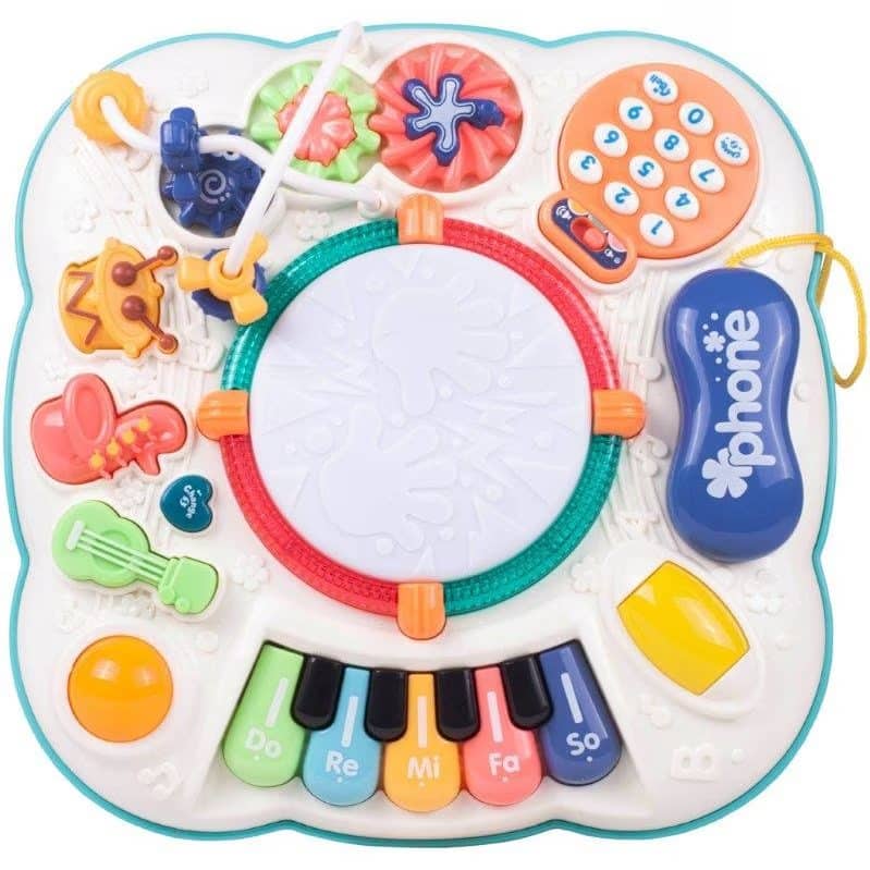 Jucarie Interactiva, Masuta cu Activitati, 8 Functii, Invata si Descopera Inteligent, 33x33x33 Cm, Alb Verde