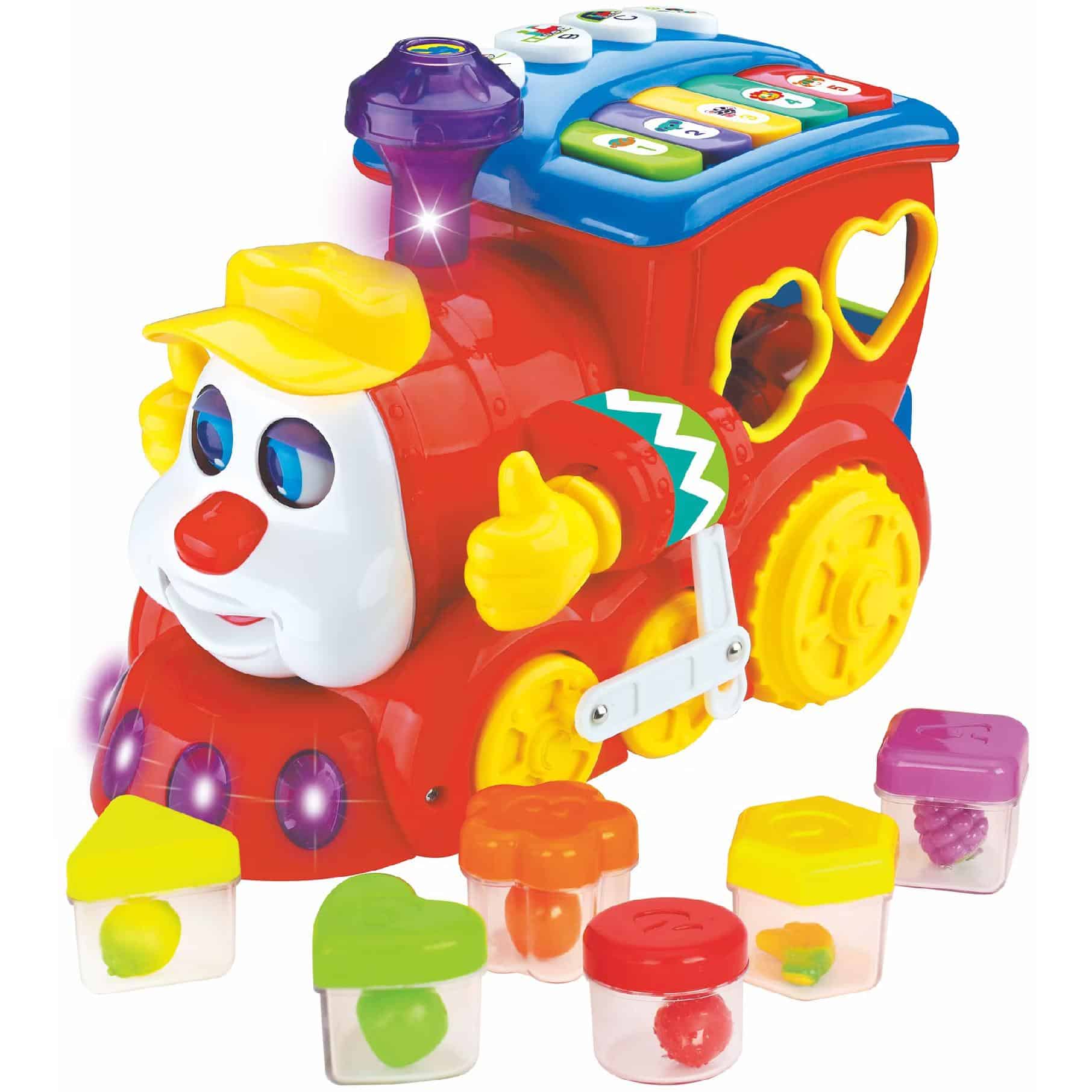 Trenulet de Jucarie Educativ cu Sunete si Lumini, Senzor de Impact, Functie Potrivire Forme, Rosu, 22x16x12 Cm, +18 Luni