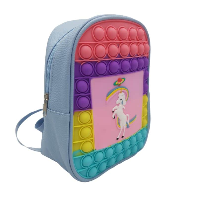 Ghiozdan Prescolari, Pop It Now, Unicorn, 2 Barete Ajustabile, Piele Ecologica, 19x23x10 cm, Albastru, + 3 Ani