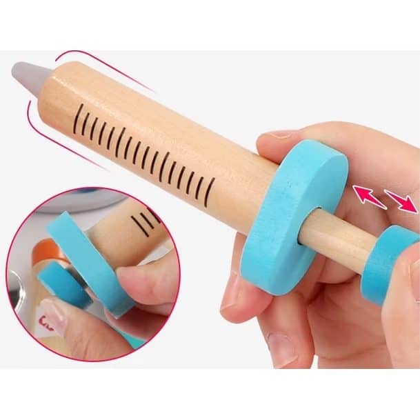 Trusa Medicala din Lemn, Accesorii Dentare, Termometru, Stetoscop, Seringa, Mulaj Dentar, Set Creativ si Interactiv, Geanta Depozitare, Rosu, + 3 Ani