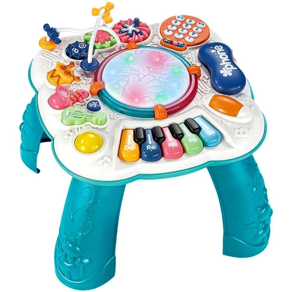 Jucarie Interactiva, Masuta cu Activitati, 8 Functii, Invata si Descopera Inteligent, 33x33x33 Cm, Alb Verde