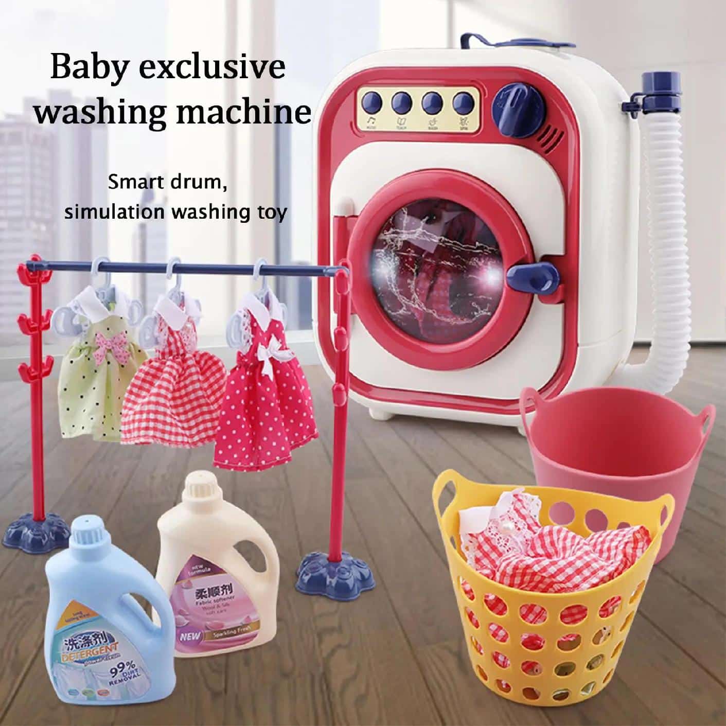Set de Joaca, Masina de Spalat cu Accesorii, Sistem de Scurgere, Sunete si Lumini Interactive, 21x21x11 Cm, + 3 Ani