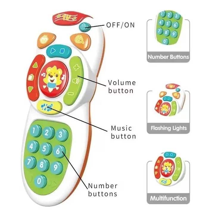Telecomanda de Jucarie, cu Sunete si Lumini, Volum Ajustabil, Limba Engleza, Ursulet, Dimensiuni 16x6.5x3 Cm, Alb Verde, + 1 An