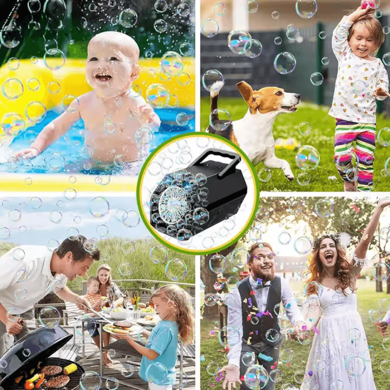 Aparat Baloane Săpun Automat Portabil, Jucărie Interactivă cu Lumină LED, 20 Găuri, Negru, 3 Moduri Alimentare – Ideal pentru Copii, Petreceri, Cadouri