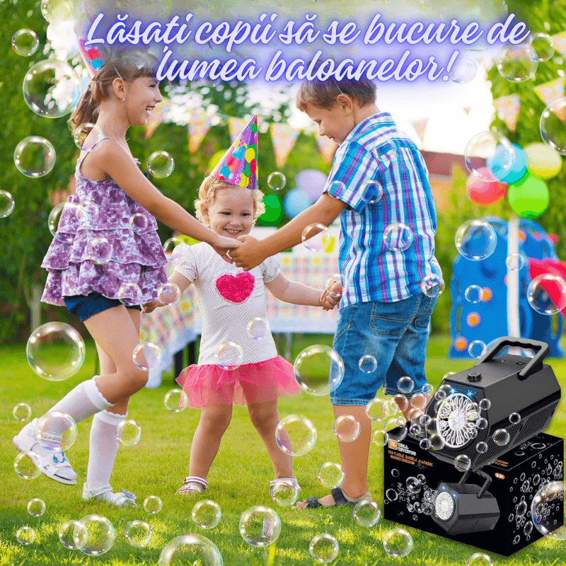 Aparat Baloane Săpun Automat Portabil, Jucărie Interactivă cu Lumină LED, 20 Găuri, Negru, 3 Moduri Alimentare – Ideal pentru Copii, Petreceri, Cadouri