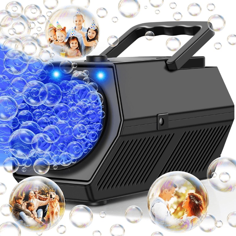 Aparat Baloane Săpun Automat Portabil, Jucărie Interactivă cu Lumină LED, 20 Găuri, Negru, 3 Moduri Alimentare – Ideal pentru Copii, Petreceri, Cadouri